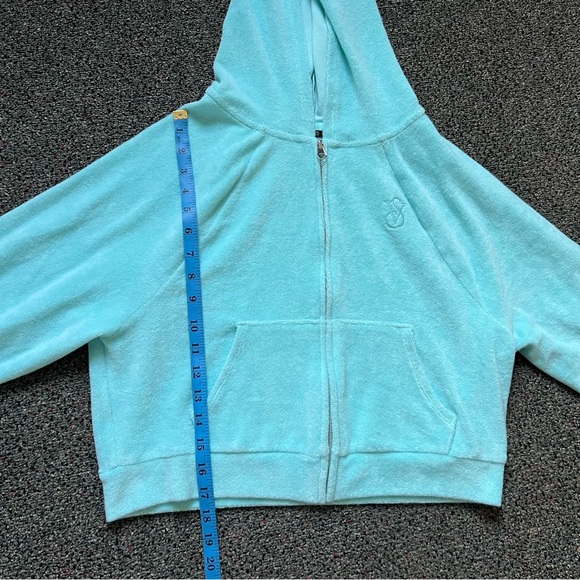 Victoria’s Secret Tourquoise Blue Green Cropped Zip-Up Sweater Terry Cloth Sz XS - Picture 15 of 16